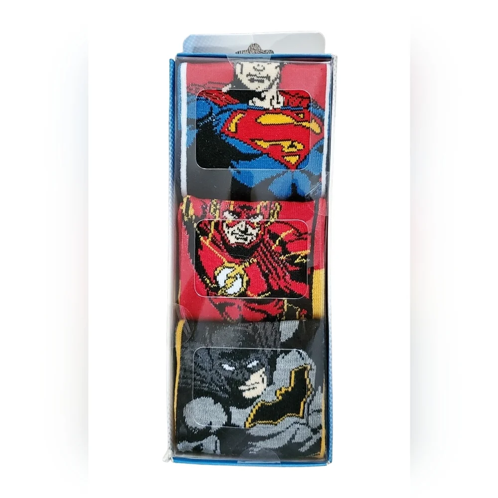 DC Justice League Crew Socks 3 Pairs, Superman, The Flash and‎ Batman New